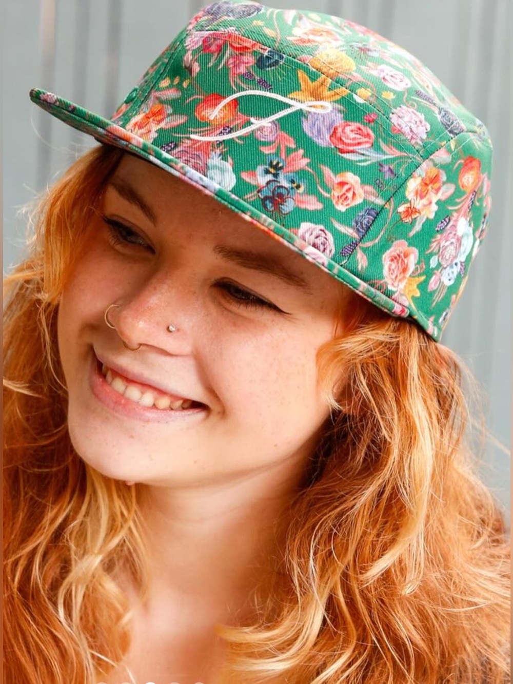 Café Flora Seattle Green Floral 5 Panel SnapBack Hat